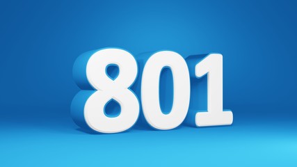 Number 801 in white on light blue background, isolated number 3d render