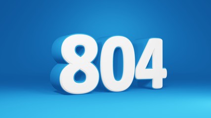 Number 804 in white on light blue background, isolated number 3d render