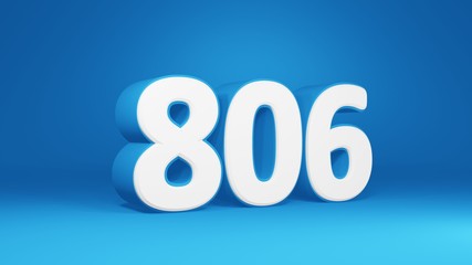Number 806 in white on light blue background, isolated number 3d render