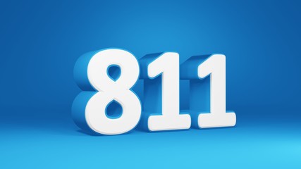 Number 811 in white on light blue background, isolated number 3d render