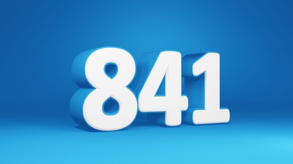 Number 841 in white on light blue background, isolated number 3d render