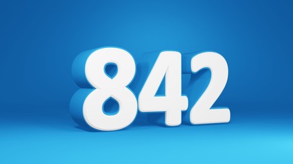 Number 842 in white on light blue background, isolated number 3d render