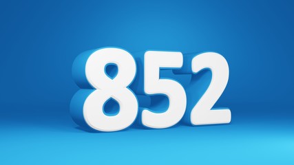 Number 852 in white on light blue background, isolated number 3d render
