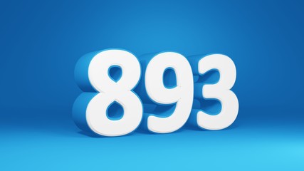 Number 893 in white on light blue background, isolated number 3d render