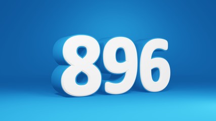 Number 896 in white on light blue background, isolated number 3d render