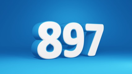 Number 897 in white on light blue background, isolated number 3d render