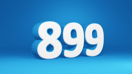 Number 899 in white on light blue background, isolated number 3d render