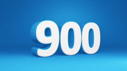 Number 900 in white on light blue background, isolated number 3d render