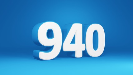 Number 940 in white on light blue background, isolated number 3d render