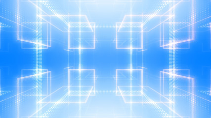 Disco club space illumination neon light room floor wall 3D illustration abstract background