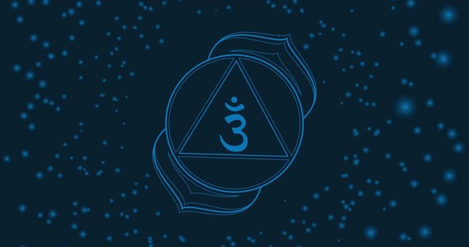 Animated chakra Ajna. The sixth symbol is blue. 2 petals of lotus in the stroke. Isotherics. Yoga icon. Om sign