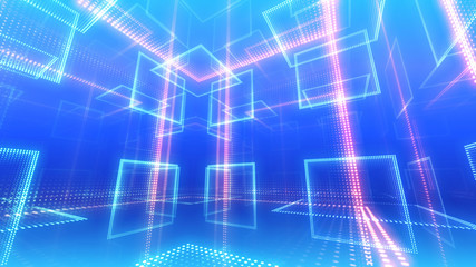 Disco club space illumination neon light room floor wall 3D illustration abstract background