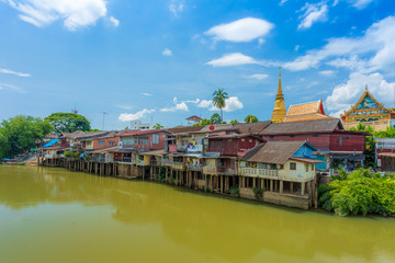 Chanthaburi river ,Classical Village near river, Chanthaburi Old Town Waterfront ,Landmark with old building village in Chanthaburi Thailand