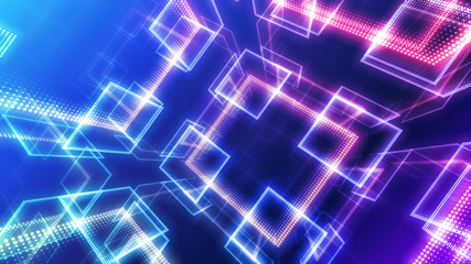 Disco club space illumination neon light room floor wall 3D illustration abstract background