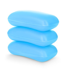 Pieces of blue soap isolated on white background.