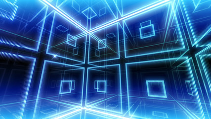 Disco club space illumination neon light room floor wall 3D illustration abstract background