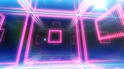 Foto op Plexiglas Disco club space illumination neon light room floor wall 3D illustration abstract background © bluebackimage