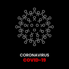 Coronavirus Covid-19 icon. White on black background isolated. 2019-nCoV influenza pandemic. Stock vector illustration.