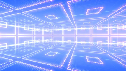 Disco club space illumination neon light room floor wall 3D illustration abstract background