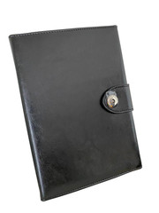 black leather notebook isolated on white background