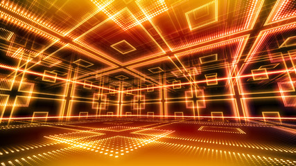 Disco club space illumination neon light room floor wall 3D illustration abstract background