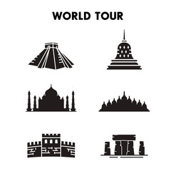Set Of World Tour Icon, World Tour sign/symbol Silhouette vector