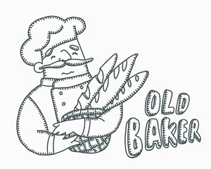 Old Baker. Design element for packaging, logo, hand drawing.
