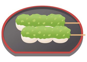 ずんだ団子と黒いお盆