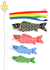 鯉のぼり　白背景