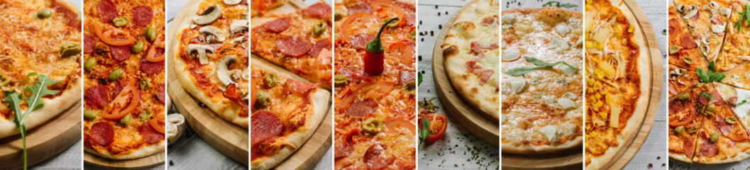 Collage of different pizza variety