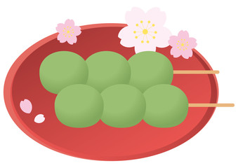 草団子と赤い丸皿