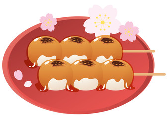 みたらし団子と赤い丸皿