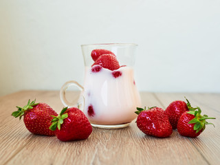 Smoothie strawberries. Organic eco strawberries with cream. Eco food concept. Natural vitamins. Lactose free.