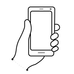 Human hand holding bezel-less smartphone / mobile cellular phone flat vector illustration - obrazy, fototapety, plakaty