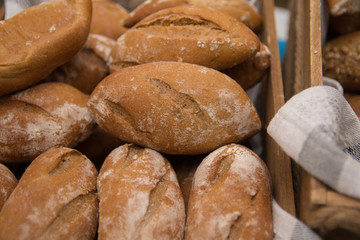 Variety of fresh bread in a basket. Food concept.