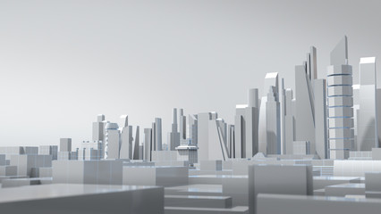 Fototapeta na wymiar White city with wire frame, abstract city, future city. 3D rendering
