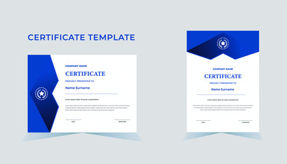 Certificate template with elegant blue color diploma certificate template. Use for print, certificate, diploma, graduation