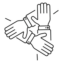 three hands support each other, concept of teamwork, icon vector