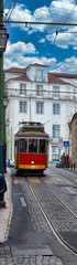 Plakat old tram running in lisbon
