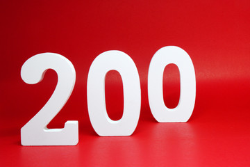 Two Hundred ( 200 ) Percentage Isolated Red  Background with Copy Space - Increase 200% More Price up  Business finance Stock Benefit Concept