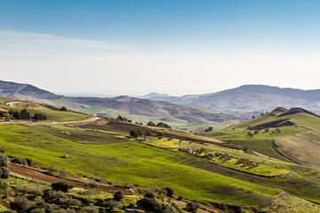 View from Agira on hinterland, on background Etna