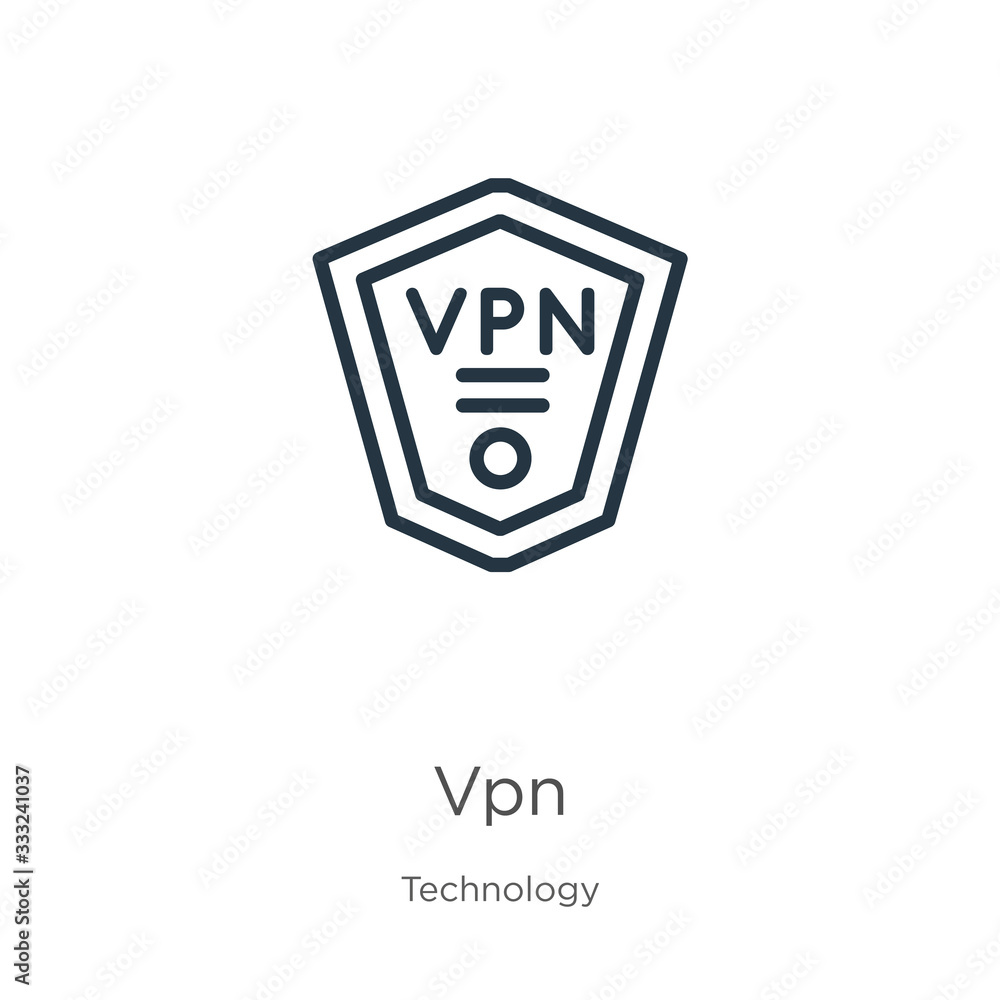 Poster vpn icon. thin linear vpn outline icon isolated on white background from technology collection. line