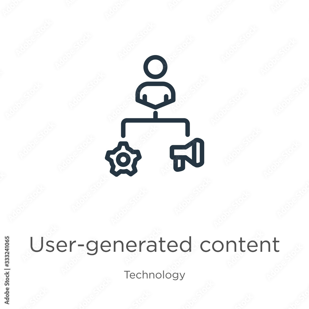 Poster user-generated content icon. thin linear user-generated content outline icon isolated on white backg