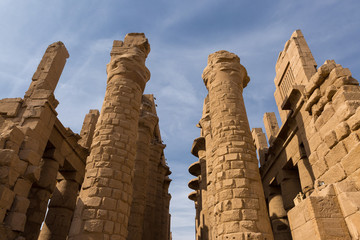 Ancient ruins of the Karnak Temple in Luxor (Thebes), Egypt. The largest temple complex of antiquity in the world. UNESCO World Heritage.