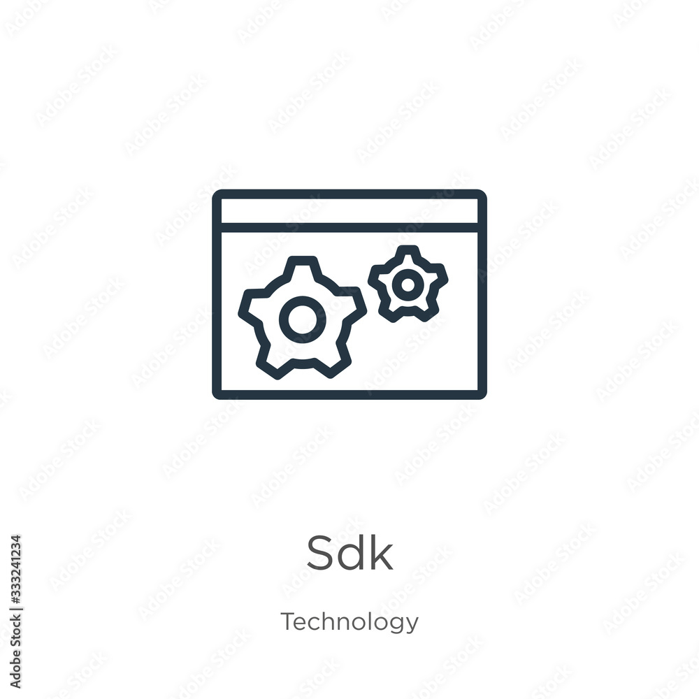 Poster sdk icon. thin linear sdk outline icon isolated on white background from technology collection. line