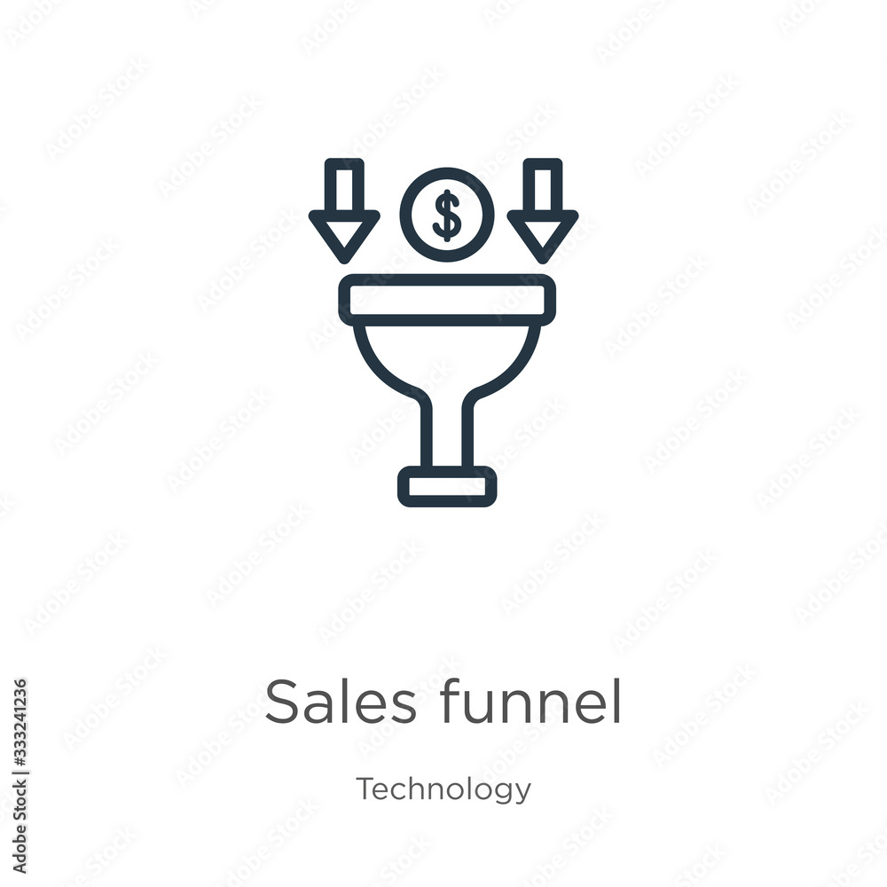 Poster sales funnel icon. thin linear sales funnel outline icon isolated on white background from technolog