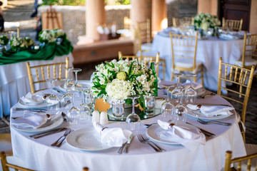 Amazing glamorous wedding table set with golf view landscape