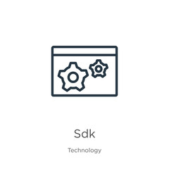 Sdk icon. Thin linear sdk outline icon isolated on white background from technology collection. Line vector sign, symbol for web and mobile