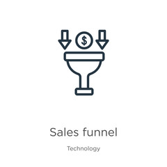 Sales funnel icon. Thin linear sales funnel outline icon isolated on white background from technology collection. Line vector sign, symbol for web and mobile