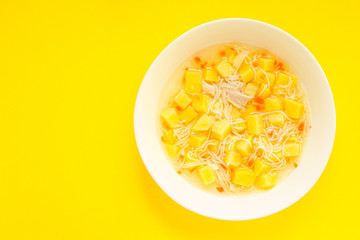 chicken soup vegetables healthy eating Menu concept. keto or paleo diet food background. top view copy space for text